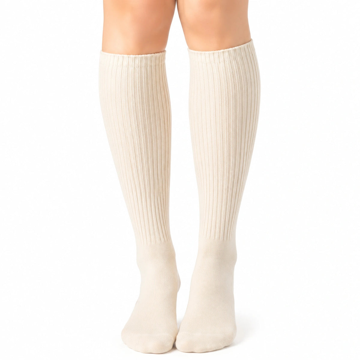 Calze al ginocchio 39-42 a costine color crema in maglia elasticizzata - stile classico