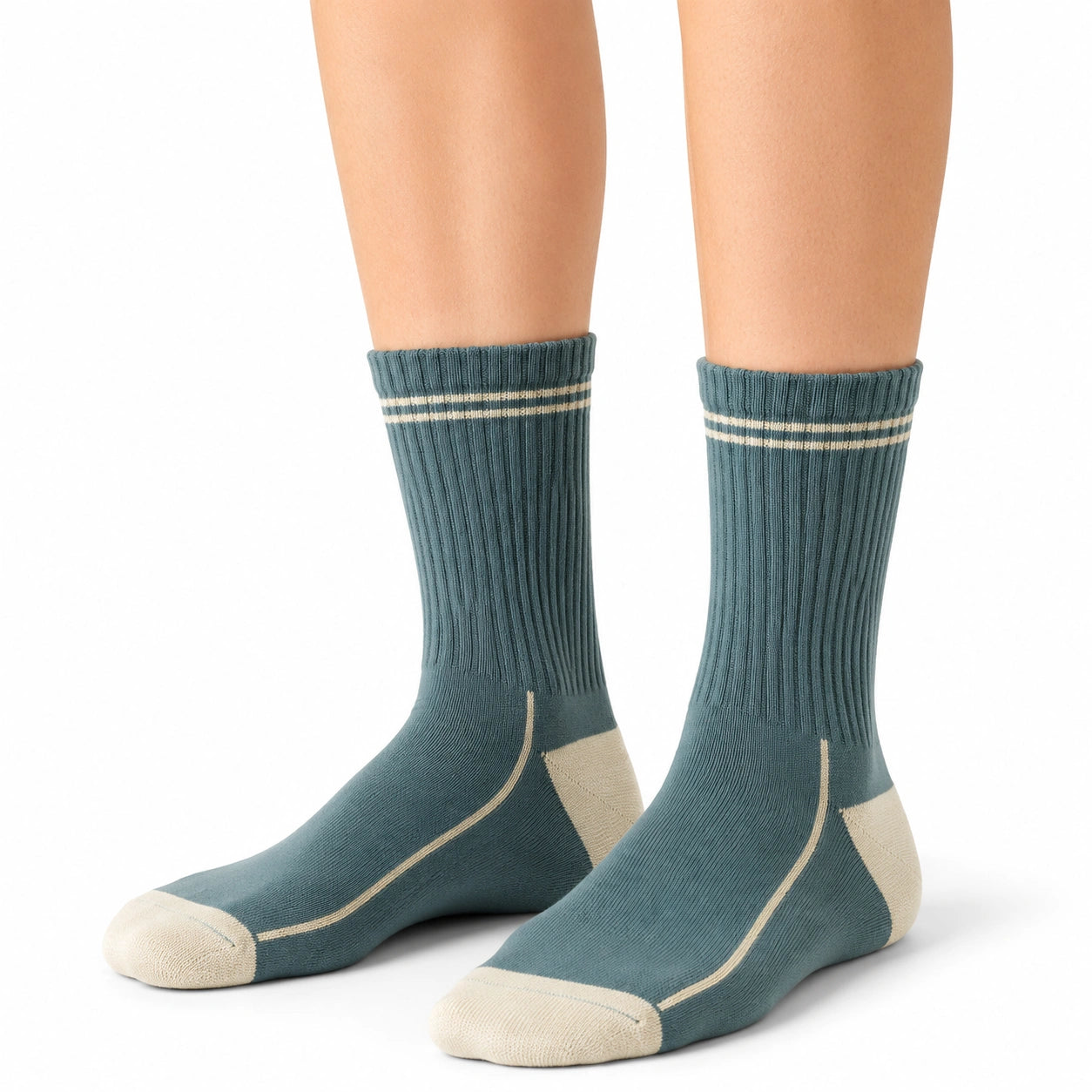 Calze sportive 43-46 in maglia a coste verde petrolio e beige per uso quotidiano