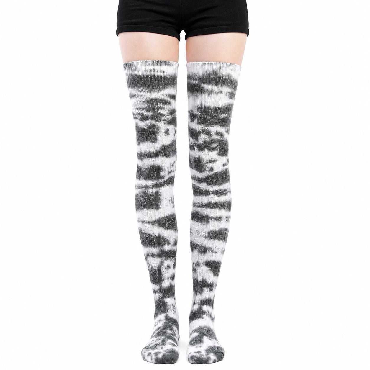 Calze sopra il ginocchio 35-38 in maglia grigio/nero con motivo tie dye stile casual