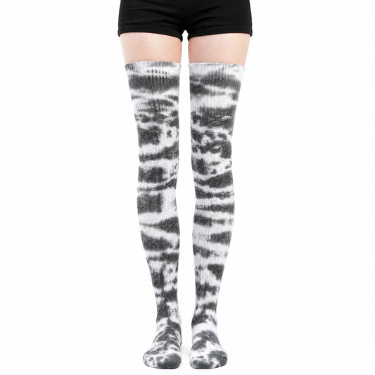 Calze sopra il ginocchio 35-38 in maglia grigio/nero con motivo tie dye stile casual