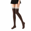 Calze autoreggenti 35-38 in maglia marrone e bianco a righe stile college