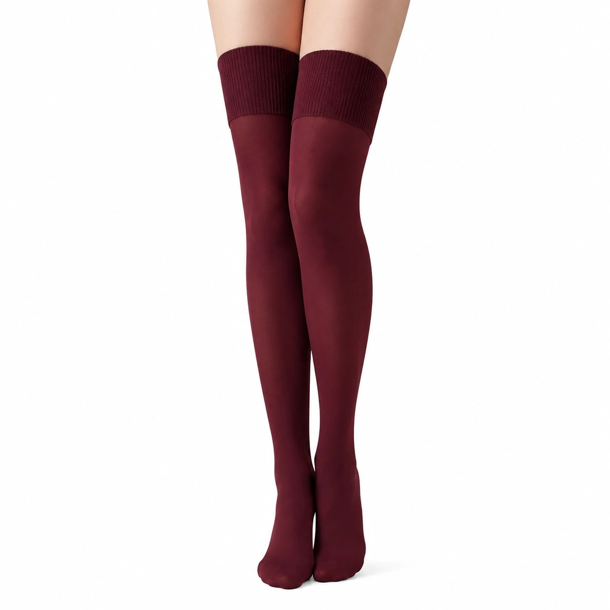 Calze sopra il ginocchio 39-42 in tessuto elasticizzato bordeaux con bordo a coste per uso quotidiano