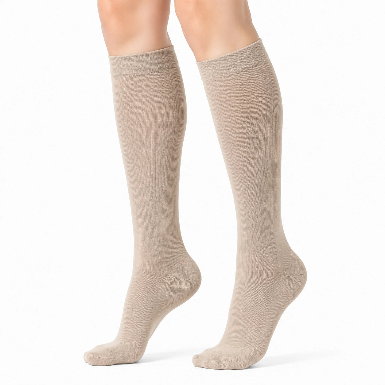 Calze al ginocchio 35-38 in maglia beige a tinta unita - stile essenziale
