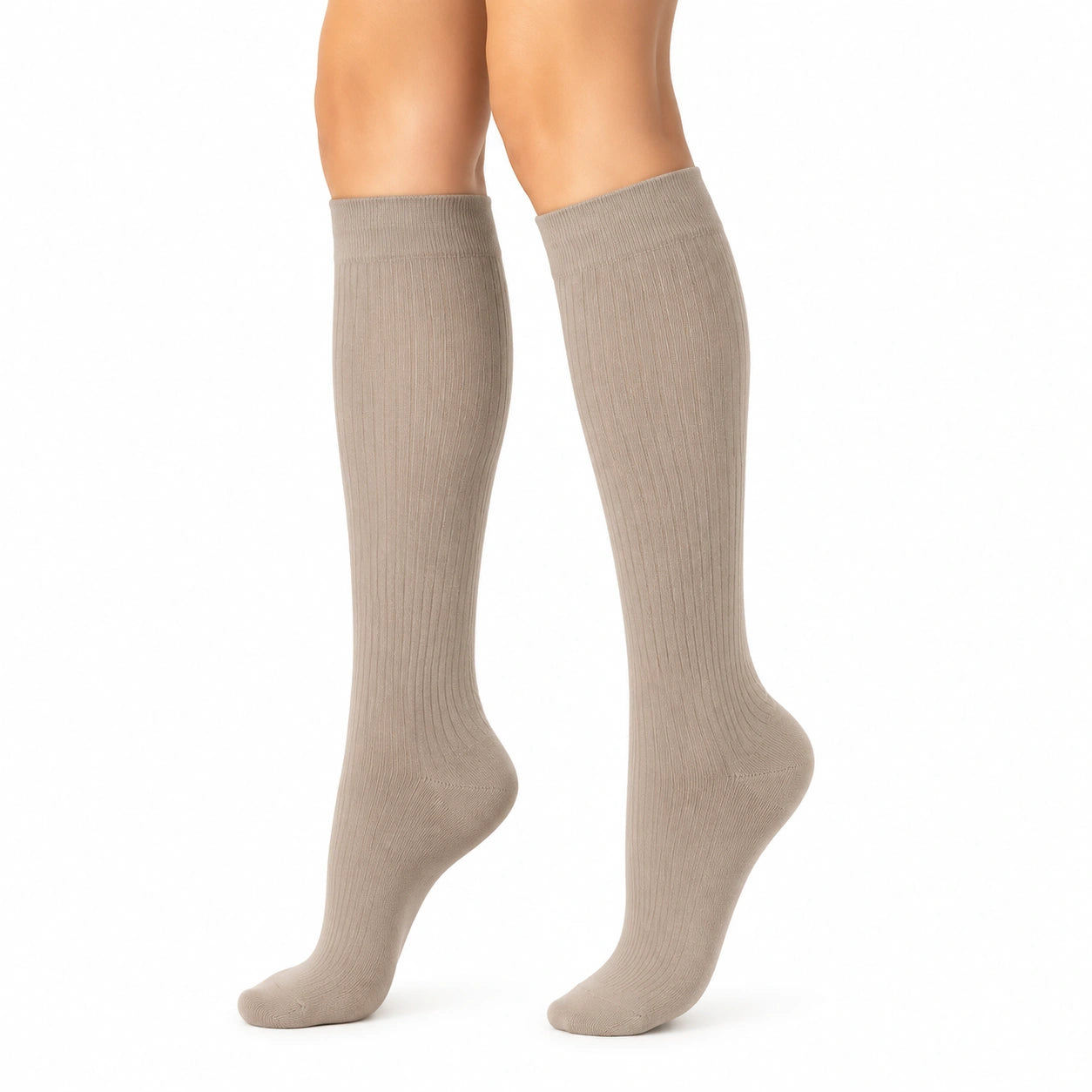 Calze al ginocchio 39-42 in maglia beige a coste