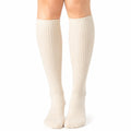 Calze al ginocchio 39-42 a costine color crema in maglia elasticizzata - stile classico