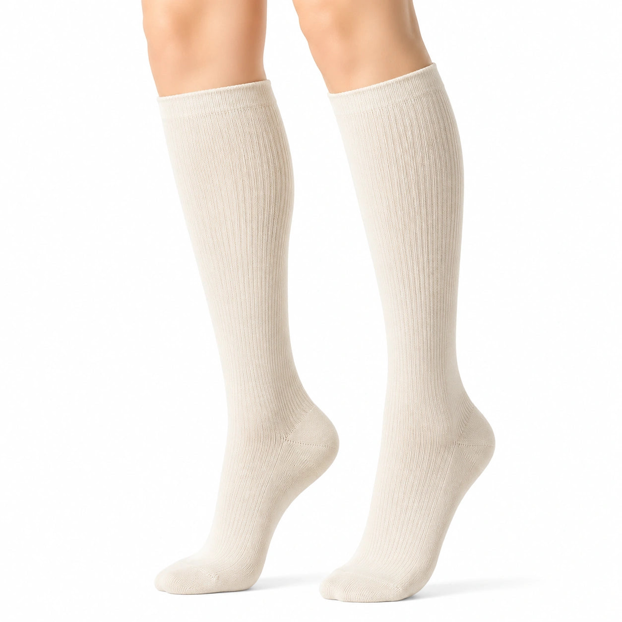 Calze al ginocchio 39-42 in maglia a coste color crema - stile classico