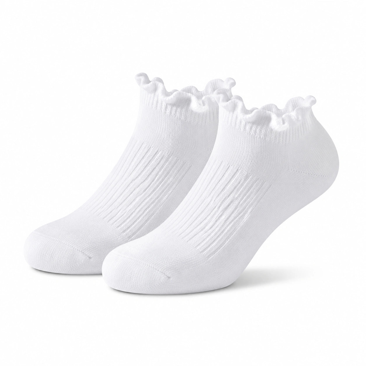 Calzini alla caviglia 35-38 in cotone bianco a coste con bordo ondulato