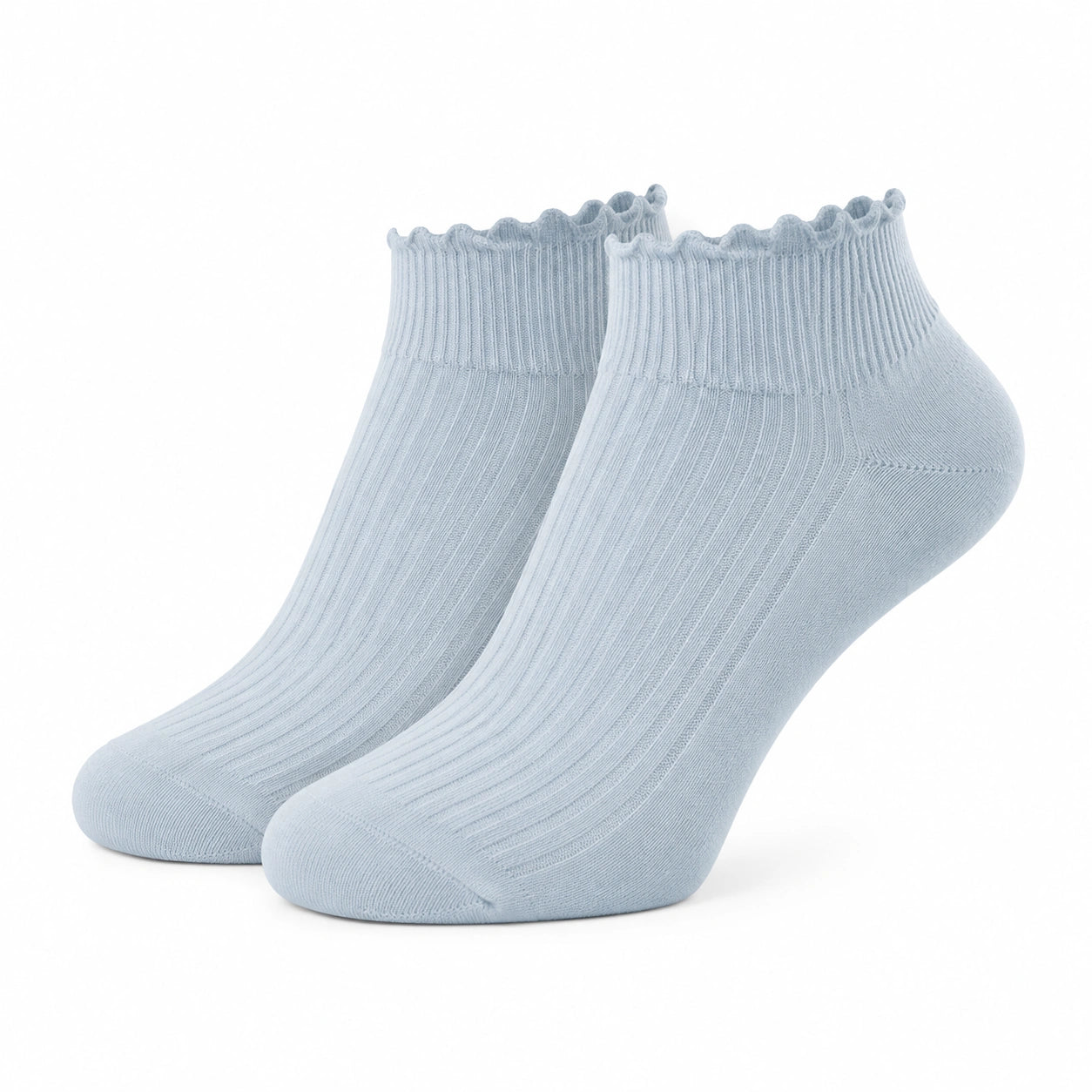 Calzini alla caviglia 39-42 in maglia azzurro chiaro a coste con bordo ondulato